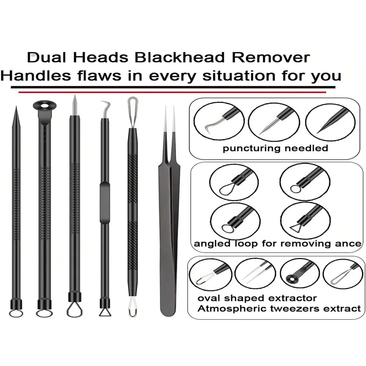 6Pcs Pimple Popper Tool Kit,  Blackhead Remover Acne Needle Tools Set