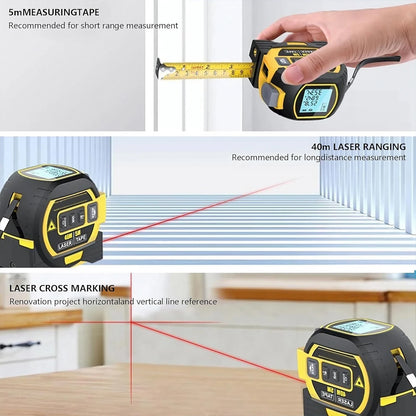 3-in-1 Laser Tape Measure 40/60M Meters Infrared Laser Distance Measuring Smart Energy Ruler