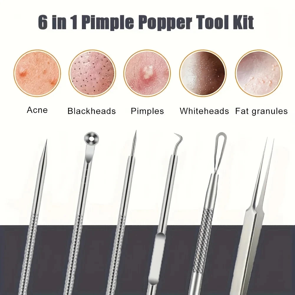 6Pcs Pimple Popper Tool Kit,  Blackhead Remover Acne Needle Tools Set