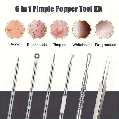 6Pcs Pimple Popper Tool Kit,  Blackhead Remover Acne Needle Tools Set